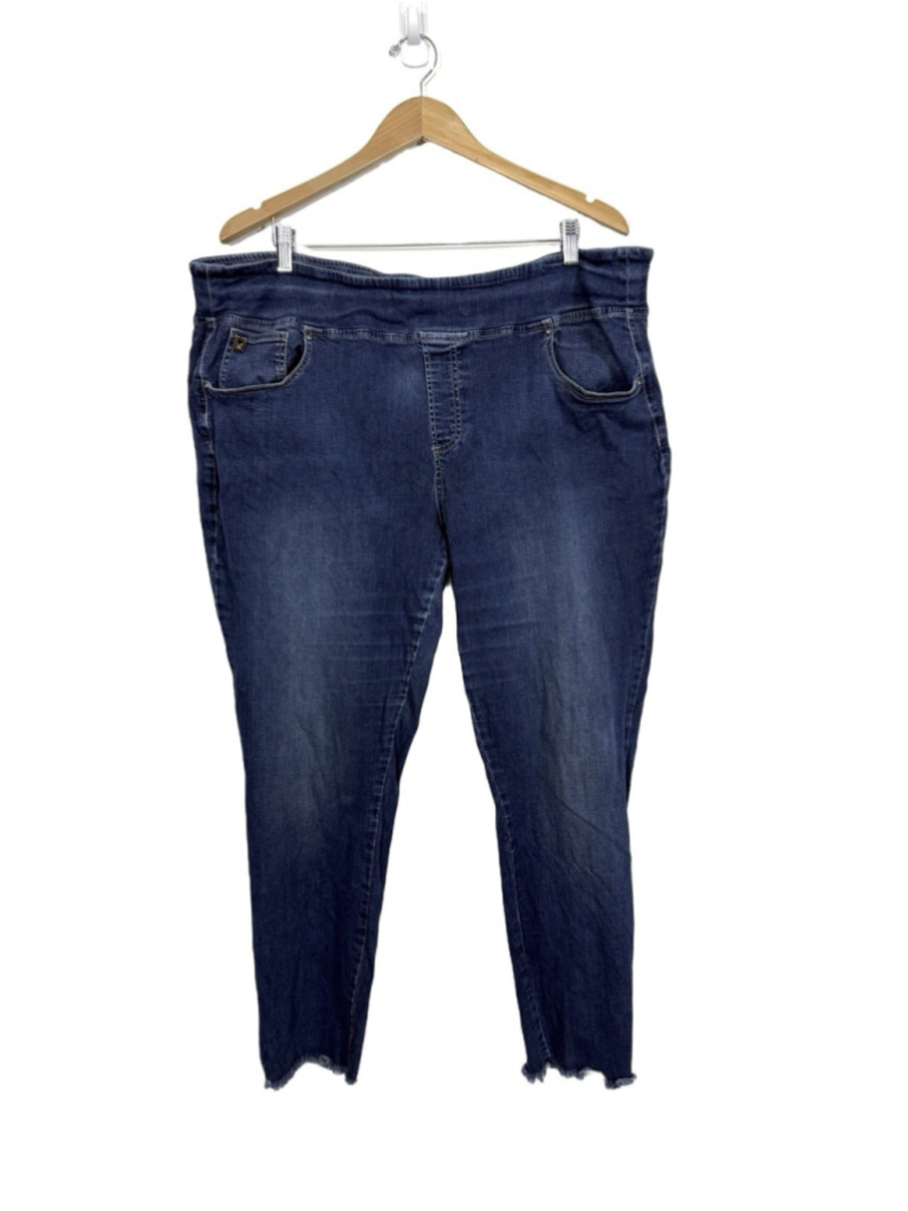Belle by Kim Gravel Tripleluxe Straight Pull On Jeans 24W Plus Stretch Raw Hem